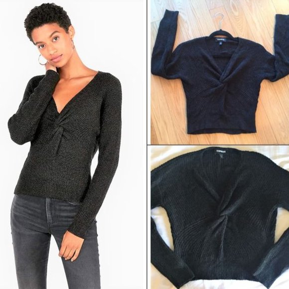 Express Eye-Catching Twist-Front V-Neck Chenille Sweater - Size XXS - Picture 3 of 15